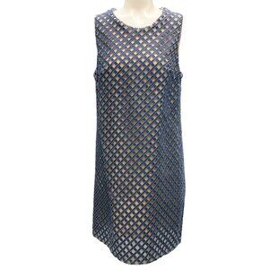 Oscar de la Renta | Dresses | Oscar De La Renta Blue Beige Lattice Denim  Silklined Shift Dress | Poshmark